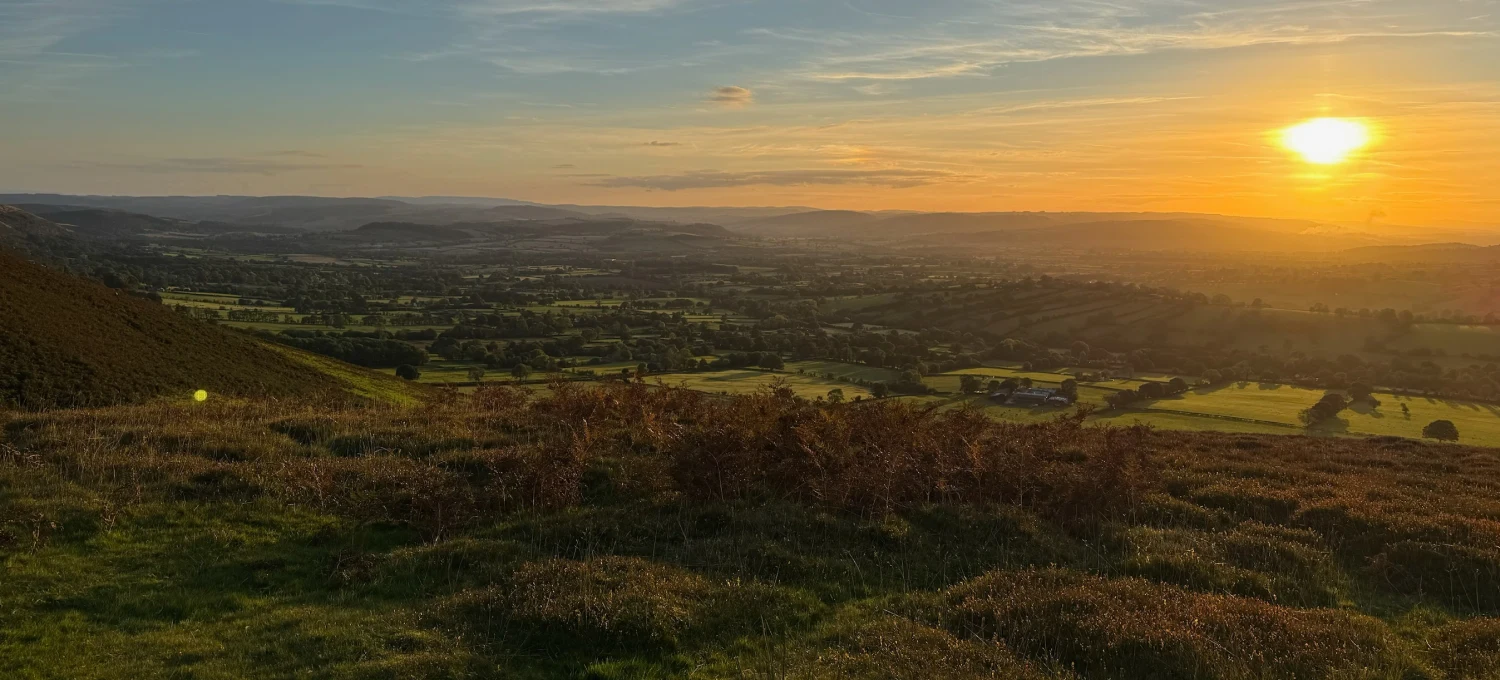 Autumn nights over the Shropshire Hills as the Sun goes down